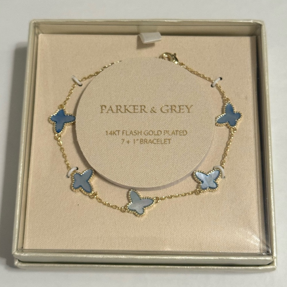 Parker & Grey 14K Flash Gold Plated Bracelet with Blue Butterfly Accents